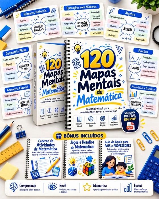 120 Mapas Mentais de Matemática, material completo e bónus incluídos